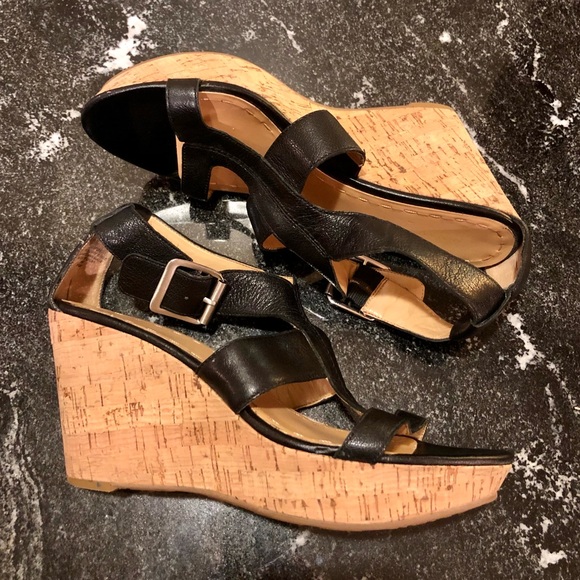 Nine West Black Strap Cork Wedge Sandals - Picture 4 of 10